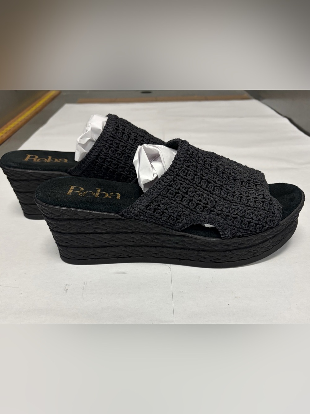 Reba Black Woven Platform Slide Mules - Picture 5 of 6